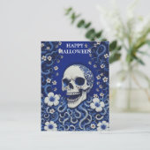 Enge Halloween schedel met bloemen Briefkaart (Staand voorkant)
