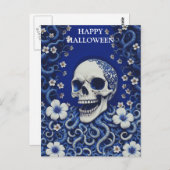Enge Halloween schedel met bloemen Briefkaart (Voorkant / Achterkant)