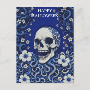 Enge Halloween schedel met bloemen Briefkaart