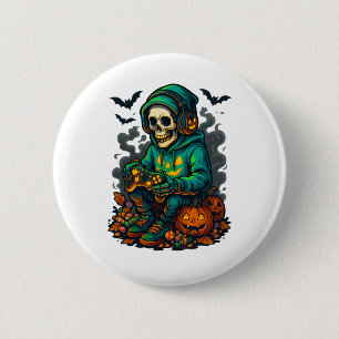 Enge Halloween Skelet Gamer Grappige Video Game Ronde Button 5,7 Cm