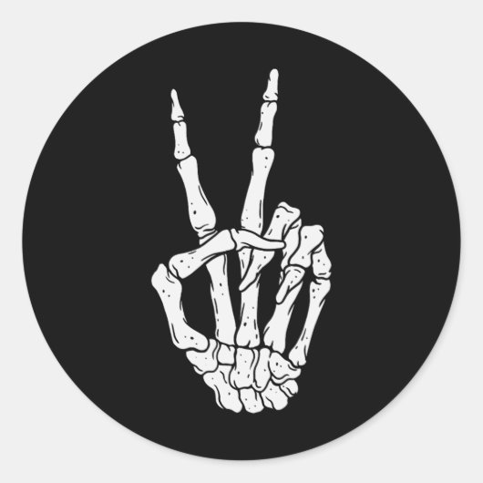 Enge Halloween Skeleton Peace Hand Sign Ronde Sticker (Voorkant)