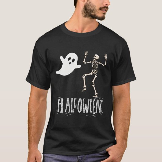 Enge Halloween spook en grappig skelet T-shirt (Voorkant)