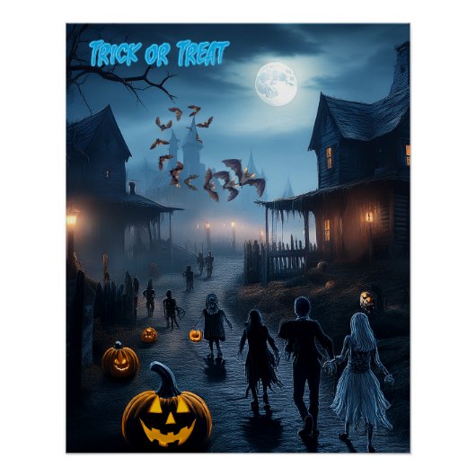 Enge Halloween spookachtige stad Trick or treat Perfect Poster (Voorkant)