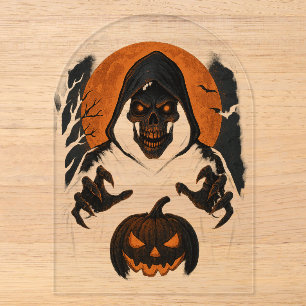 Enge Halloween-tovenaar – Griezelige Gekapte Sched Acryl Uitnodigingen