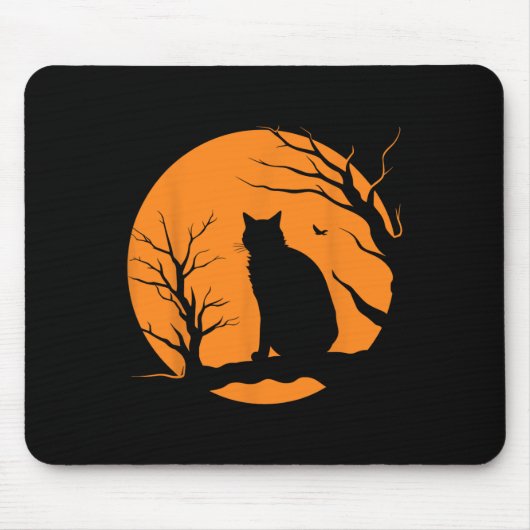 Enge Halloween Zwart Kattenkostuum Retro Mo Muismat (Voorkant)