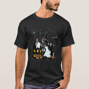 Enge Halloween Zwarte Kat Heksenhoed Pompoen T-shirt
