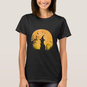Enge Halloween Zwarte Kat Heksenhoed Volle Maan Vi T-shirt