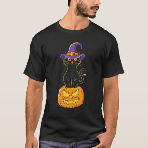 Enge Halloween Zwarte Kat Kostuum Heksenhoed & Maa T-shirt
