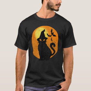 Enge Halloween Zwarte Kat Kostuum Retro Vintage Mo T-shirt