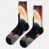 Enge Halloween Zwarte Kat Maneschijn, Sokken (Links)