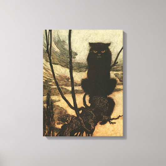 Enge Halloween Zwarte Kat Vintage Rackham Canvas Afdruk (Voorkant)