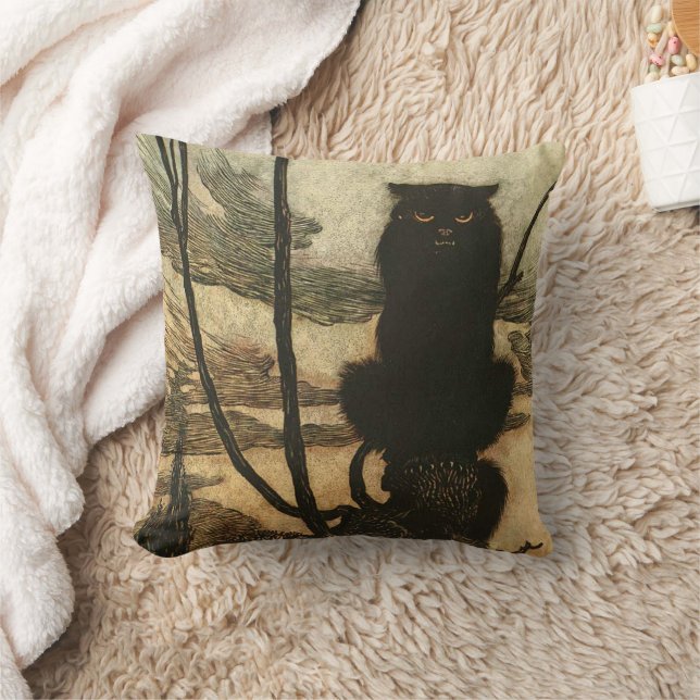 Enge Halloween Zwarte Kat Vintage Rackham Kussen (Deken)