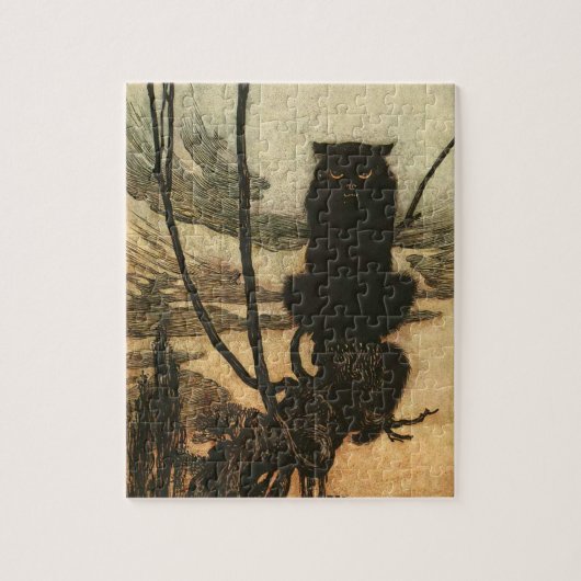 Enge Halloween Zwarte Kat Vintage Rackham Legpuzzel (Verticaal)