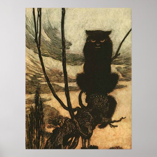 Enge Halloween Zwarte Kat Vintage Rackham Poster (Voorkant)