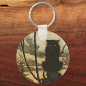 Enge Halloween Zwarte Kat Vintage Rackham Sleutelhanger (Voorkant)