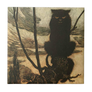 Enge Halloween Zwarte Kat Vintage Rackham Tegeltje