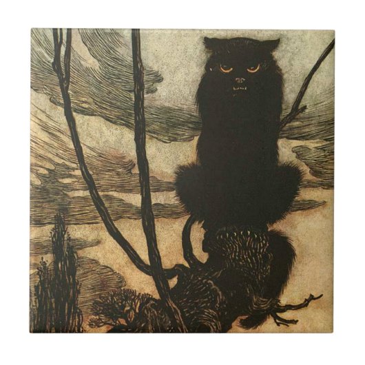Enge Halloween Zwarte Kat Vintage Rackham Tegeltje (Voorkant)