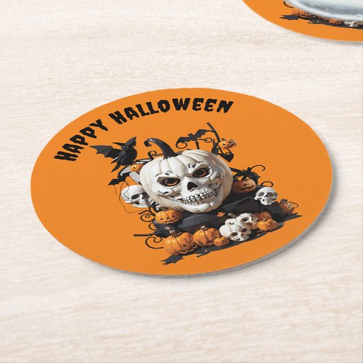 Enge Happy Halloween Skull ontwerp Ronde Kartonnen Onderzetter (Gebogen)