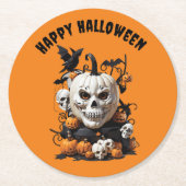 Enge Happy Halloween Skull ontwerp Ronde Kartonnen Onderzetter (Voorkant)