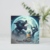 Enge Happy Halloween weerwolf Drink een biertje Kaart (Staand voorkant)