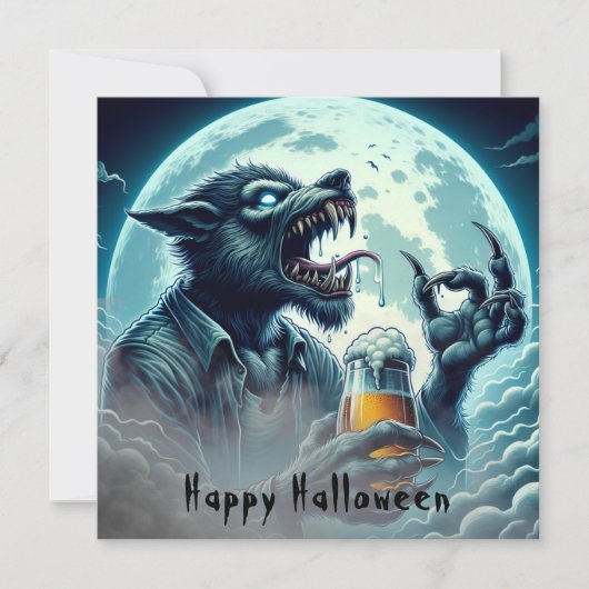 Enge Happy Halloween weerwolf Drink een biertje Kaart (Voorkant)