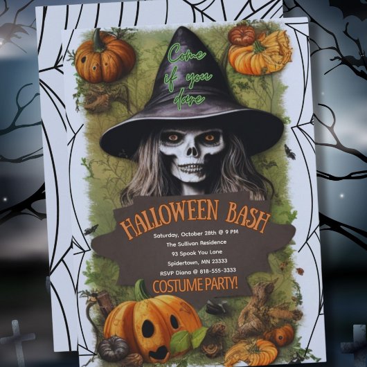 Enge heks Halloween bash kostuum party Kaart