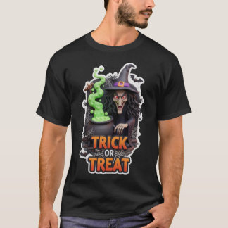 Enge heks met borrelende ketel en Trick or T T-shirt