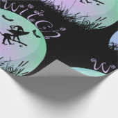 Enge heks op een bezemsteel met een kat cadeaupapier (Hoek)