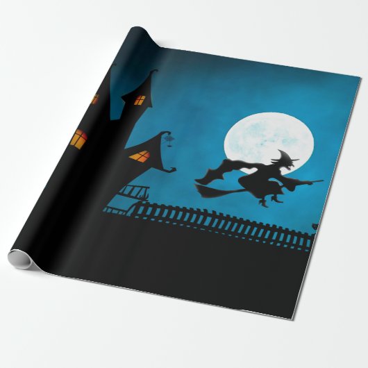 Enge heks vliegen op haar bezemsteel cadeaupapier (Uitgerold)