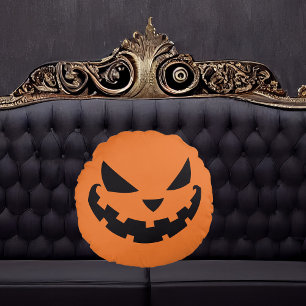 Enge Jack O lantaarn gezicht Oranje Halloween Rond Kussen