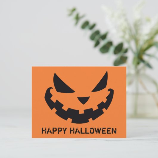 Enge Jack O Lantern Custom Sinaasappel Happy Hallo Briefkaart (Staand voorkant)