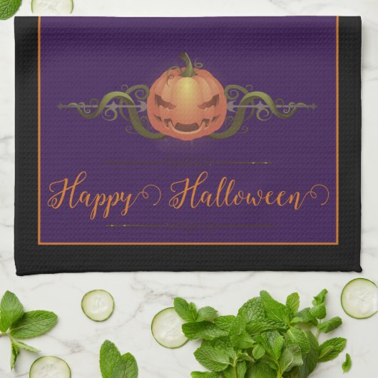 Enge Jack-o-Lantern Halloween | Zwart Theedoek (Gevouwen)