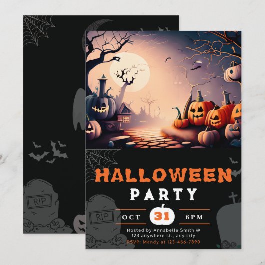 Enge Jack-O' Lantern Volle Maan Halloween Kaart (Voorkant / Achterkant)