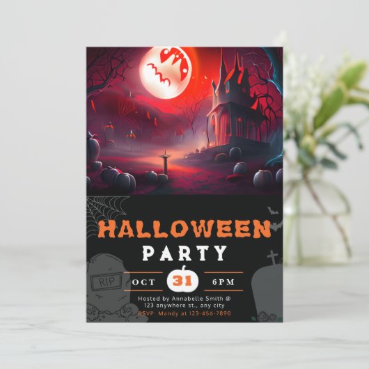 Enge Jack-O' Lantern Volle Maan Halloween Kaart (Staand voorkant)