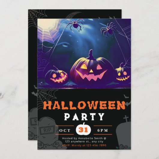 Enge Jack-O' Lantern Volle Maan Halloween Kaart (Voorkant / Achterkant)