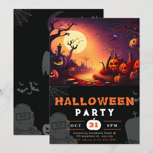 Enge Jack-O' Lantern Volle Maan Halloween Kaart (Voorkant / Achterkant)