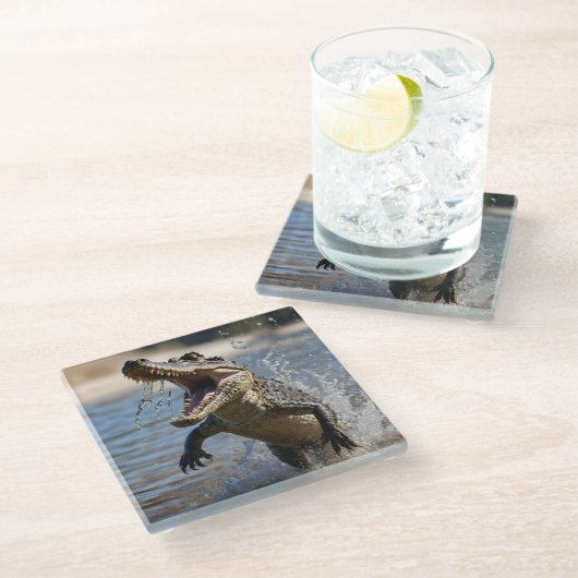 Enge kaken: Australische krokodil springt Glazen Onderzetter (Schuin)