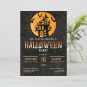 Enge Kasteel Vliegende Vleermuizen Halloween Feest Kaart (Staand voorkant)