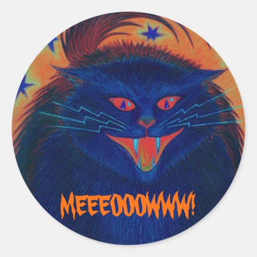Enge kat blauw 'MEEOOOWWW!' sticker (Voorkant)
