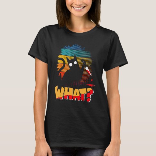Enge kat met mes bebloed Horror Halloween T-shirt (Voorkant)