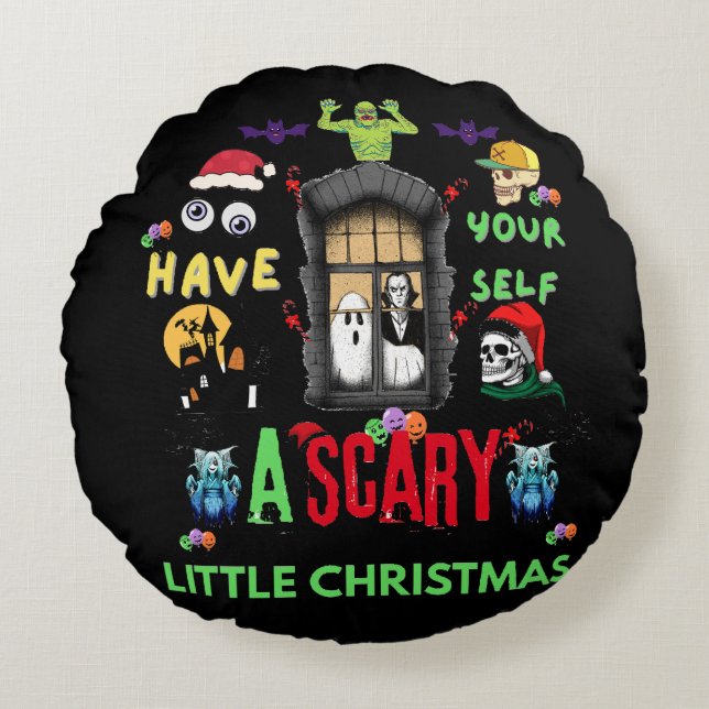 Enge kerst-horror-vakantiedesign  rond kussen (Voorkant)