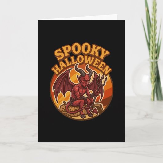 Enge Kleine Duivel Halloween Retro Design Kaart (Voorkant)