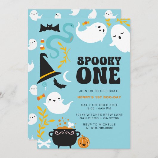 ENGE KLEINE Jonge spook uitnodiging (Voorkant / Achterkant)