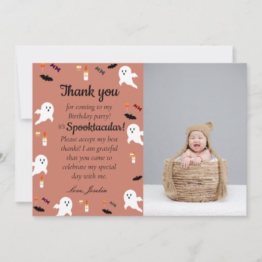 Enge kleine kinderen halloween 1e verjaardag bedankkaart (Voorkant)
