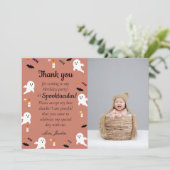 Enge kleine kinderen halloween 1e verjaardag bedankkaart (Staand voorkant)