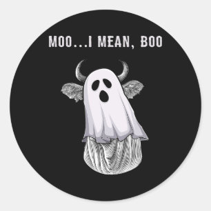 Enge Koeboer Halloween Geest Grappige Moo Ik bedoe Ronde Sticker