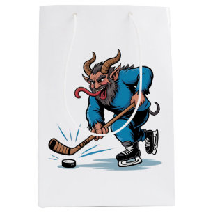 Enge Krampus die ijshockey speelt met Kerstmis Medium Cadeauzakje