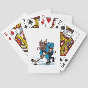 Enge Krampus die ijshockey speelt met Kerstmis Pokerkaarten