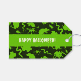 Enge Kruipers Gelukkig Halloween! Groen Patroon Cadeaulabel