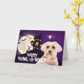 Enge Maltese Terrier Halloween Kaart (Gele Bloem)